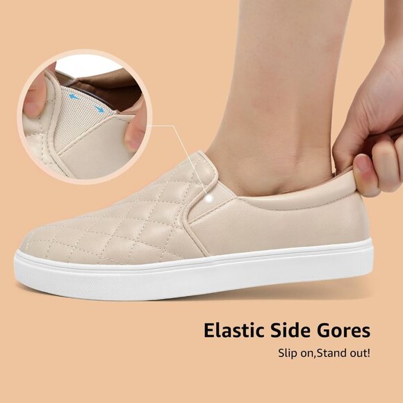 Brand New Women Beige White Faux Leather STQ Loafers Memory Foam Slip On Sneaker - Picture 4 of 9